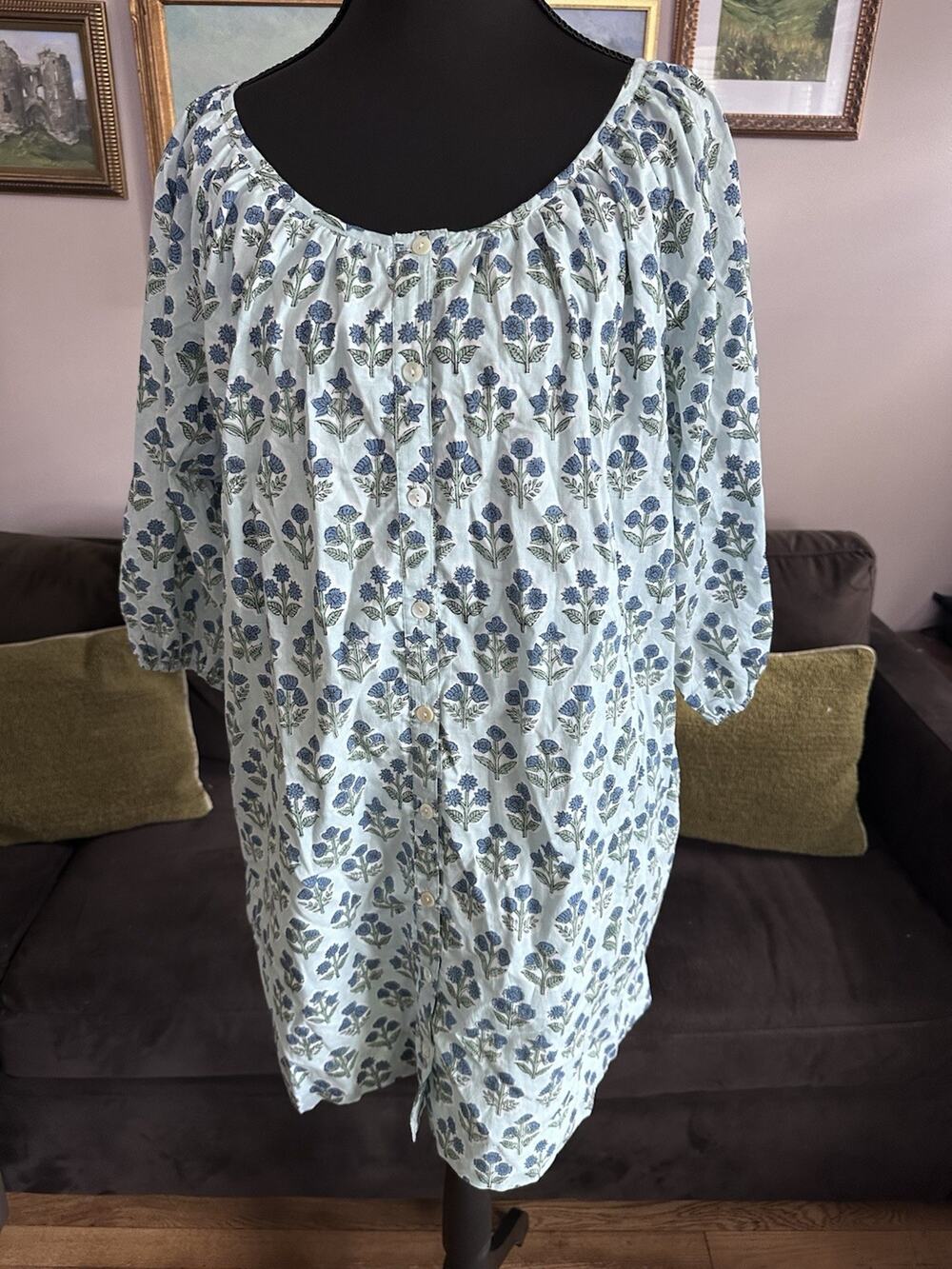 Marea Puff Sleeve Mini Dress Blue Floral XS Coastal Summer